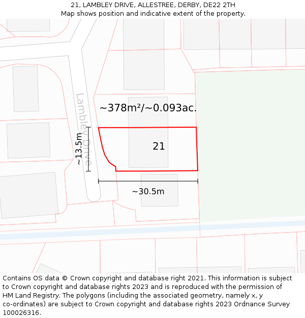 21, LAMBLEY DRIVE, ALLESTREE, DERBY, DE22 2TH: Plot and title map