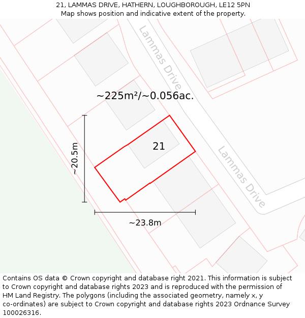 21, LAMMAS DRIVE, HATHERN, LOUGHBOROUGH, LE12 5PN: Plot and title map