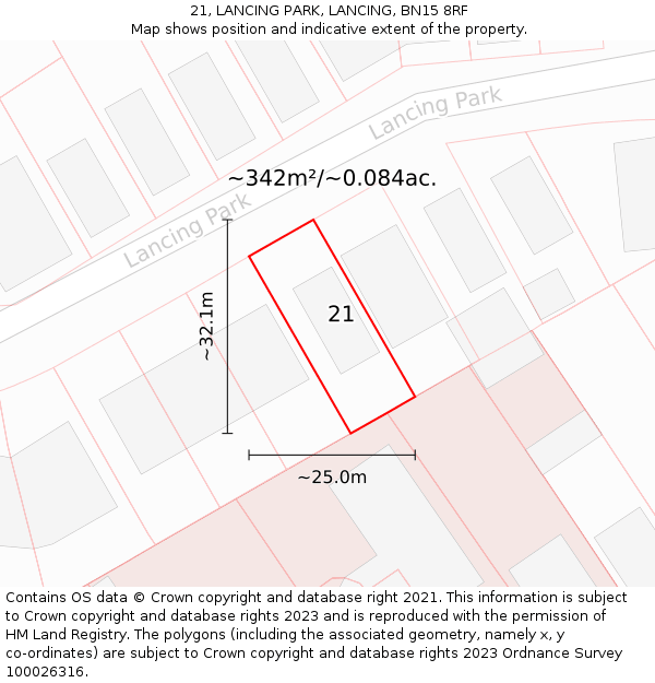 21, LANCING PARK, LANCING, BN15 8RF: Plot and title map