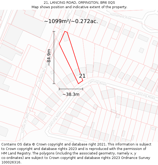 21, LANCING ROAD, ORPINGTON, BR6 0QS: Plot and title map
