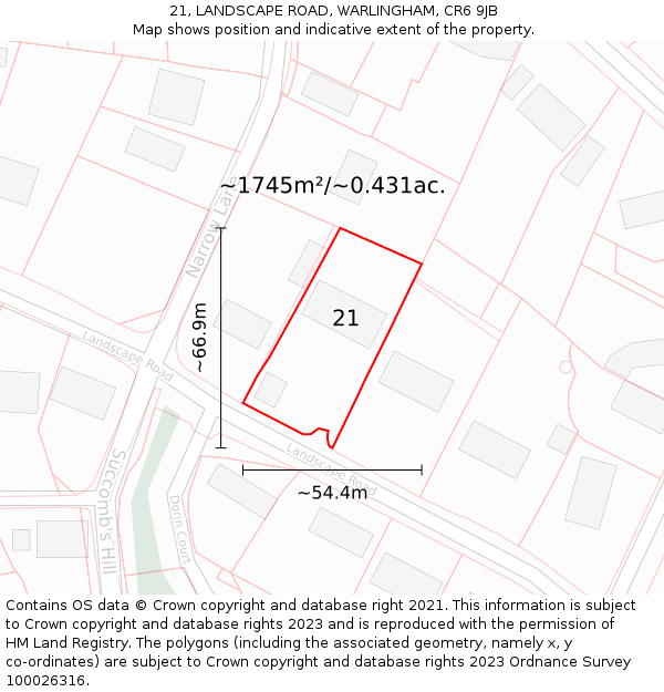 21, LANDSCAPE ROAD, WARLINGHAM, CR6 9JB: Plot and title map