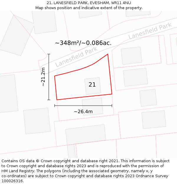 21, LANESFIELD PARK, EVESHAM, WR11 4NU: Plot and title map