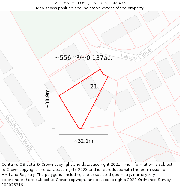 21, LANEY CLOSE, LINCOLN, LN2 4RN: Plot and title map