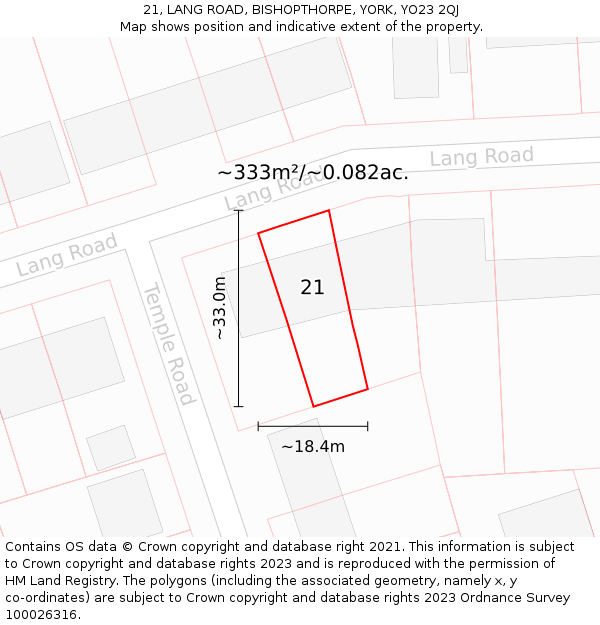 21, LANG ROAD, BISHOPTHORPE, YORK, YO23 2QJ: Plot and title map