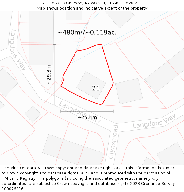 21, LANGDONS WAY, TATWORTH, CHARD, TA20 2TG: Plot and title map
