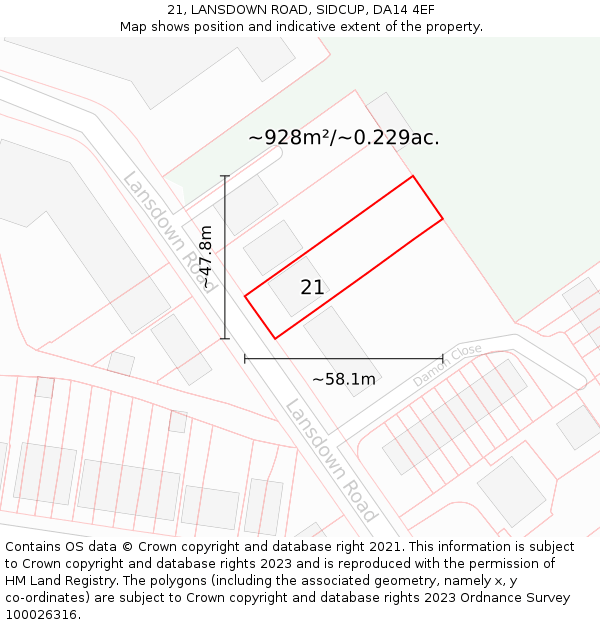 21, LANSDOWN ROAD, SIDCUP, DA14 4EF: Plot and title map