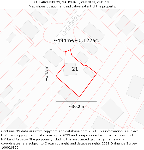21, LARCHFIELDS, SAUGHALL, CHESTER, CH1 6BU: Plot and title map