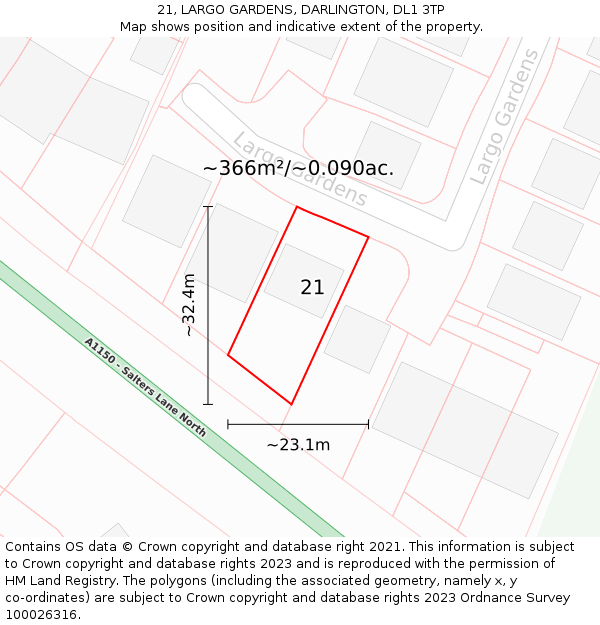 21, LARGO GARDENS, DARLINGTON, DL1 3TP: Plot and title map
