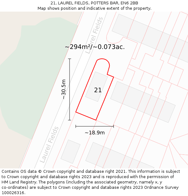 21, LAUREL FIELDS, POTTERS BAR, EN6 2BB: Plot and title map