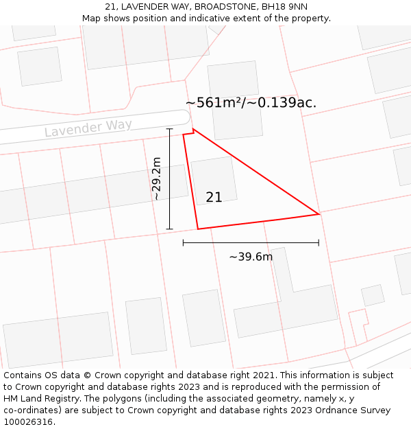 21, LAVENDER WAY, BROADSTONE, BH18 9NN: Plot and title map