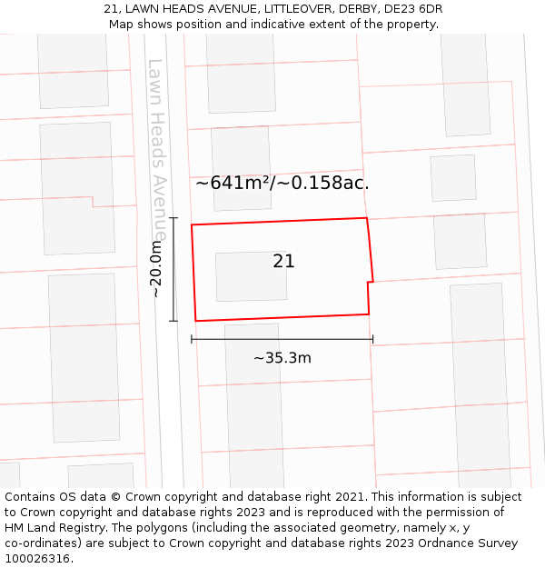 21, LAWN HEADS AVENUE, LITTLEOVER, DERBY, DE23 6DR: Plot and title map