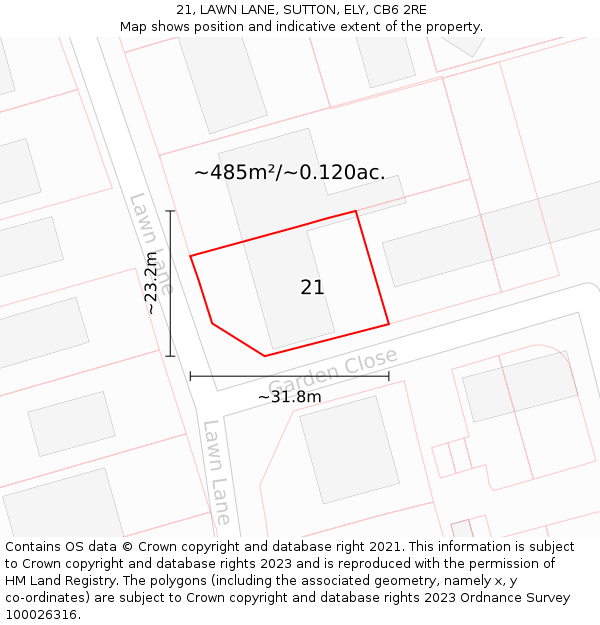 21, LAWN LANE, SUTTON, ELY, CB6 2RE: Plot and title map
