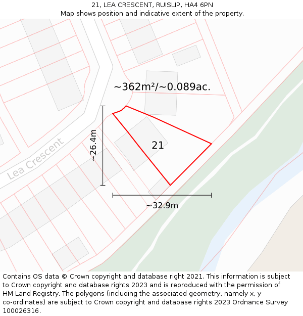 21, LEA CRESCENT, RUISLIP, HA4 6PN: Plot and title map