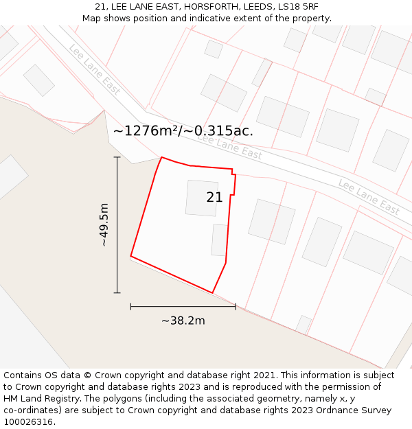 21, LEE LANE EAST, HORSFORTH, LEEDS, LS18 5RF: Plot and title map