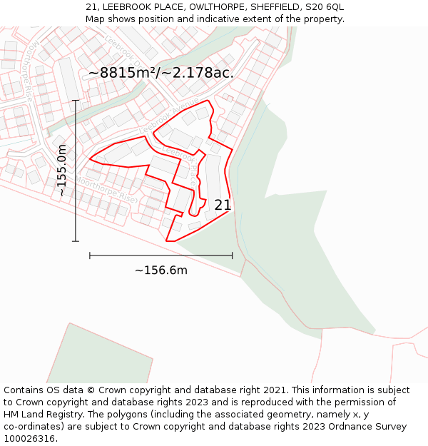 21, LEEBROOK PLACE, OWLTHORPE, SHEFFIELD, S20 6QL: Plot and title map