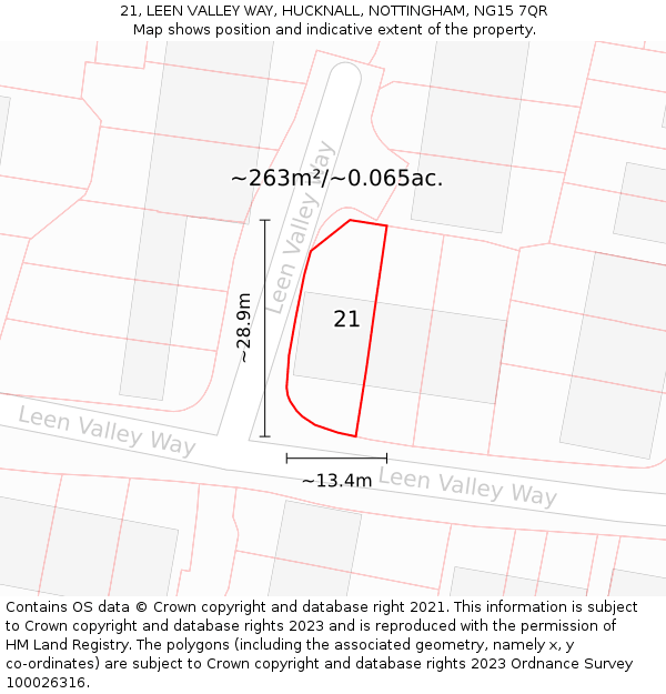 21, LEEN VALLEY WAY, HUCKNALL, NOTTINGHAM, NG15 7QR: Plot and title map