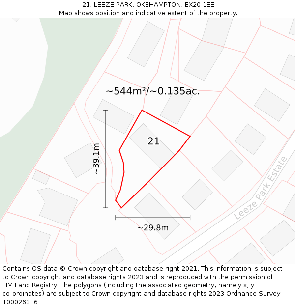 21, LEEZE PARK, OKEHAMPTON, EX20 1EE: Plot and title map