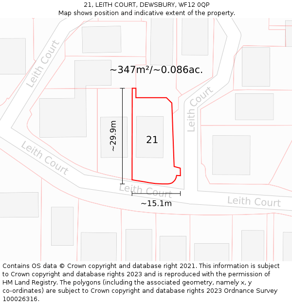 21, LEITH COURT, DEWSBURY, WF12 0QP: Plot and title map