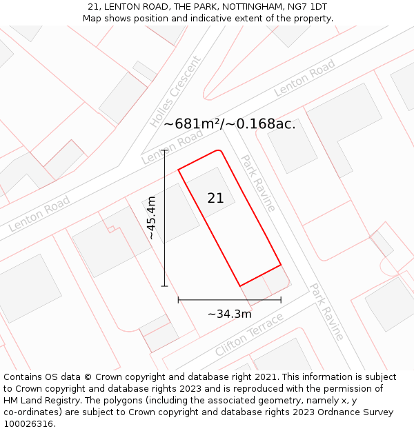 21, LENTON ROAD, THE PARK, NOTTINGHAM, NG7 1DT: Plot and title map