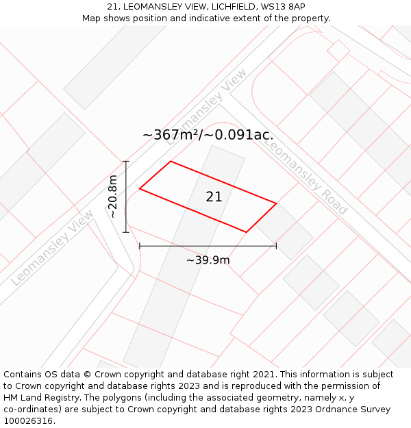 21, LEOMANSLEY VIEW, LICHFIELD, WS13 8AP: Plot and title map