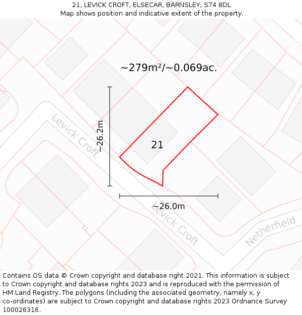 21, LEVICK CROFT, ELSECAR, BARNSLEY, S74 8DL: Plot and title map