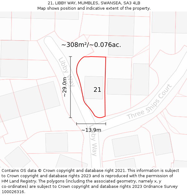 21, LIBBY WAY, MUMBLES, SWANSEA, SA3 4LB: Plot and title map