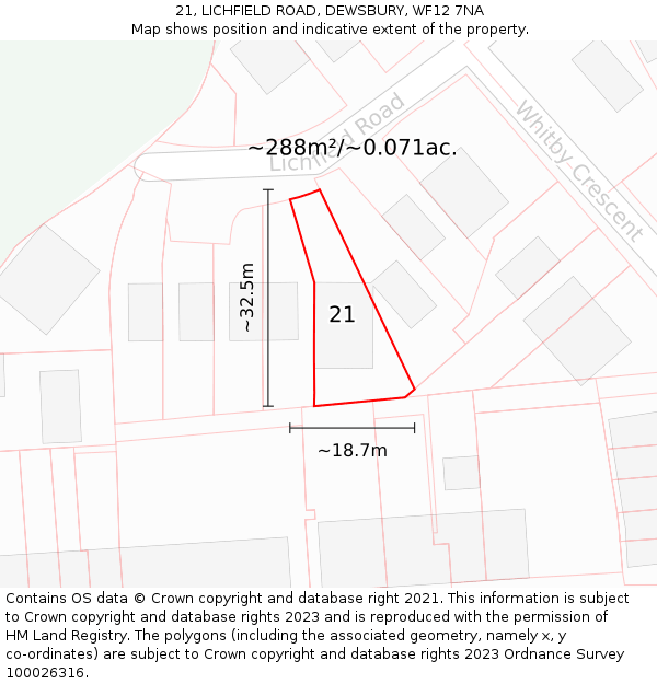 21, LICHFIELD ROAD, DEWSBURY, WF12 7NA: Plot and title map