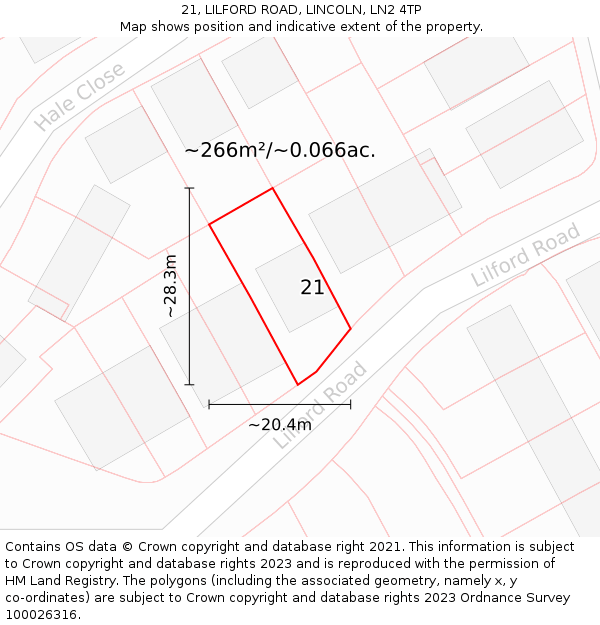 21, LILFORD ROAD, LINCOLN, LN2 4TP: Plot and title map