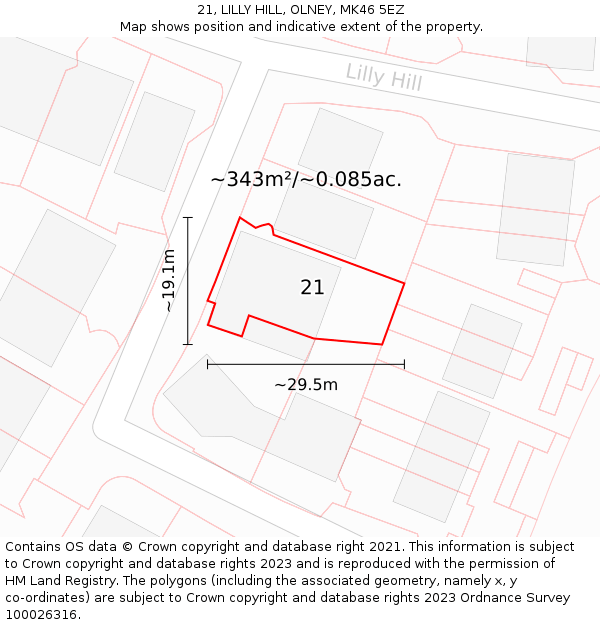 21, LILLY HILL, OLNEY, MK46 5EZ: Plot and title map