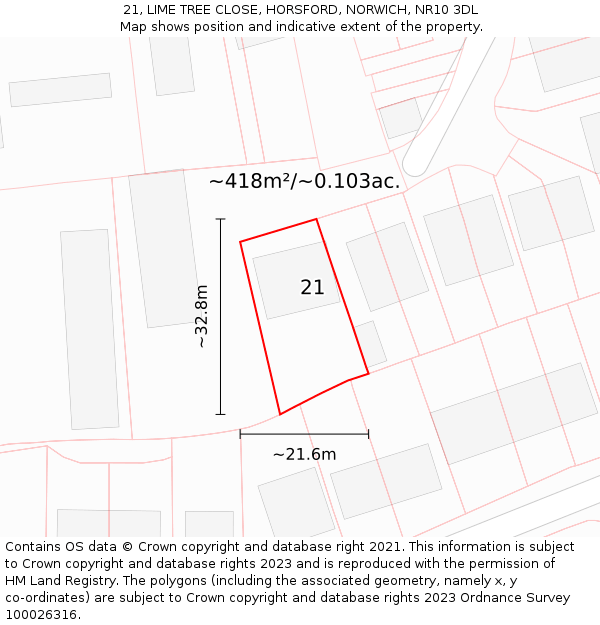 21, LIME TREE CLOSE, HORSFORD, NORWICH, NR10 3DL: Plot and title map
