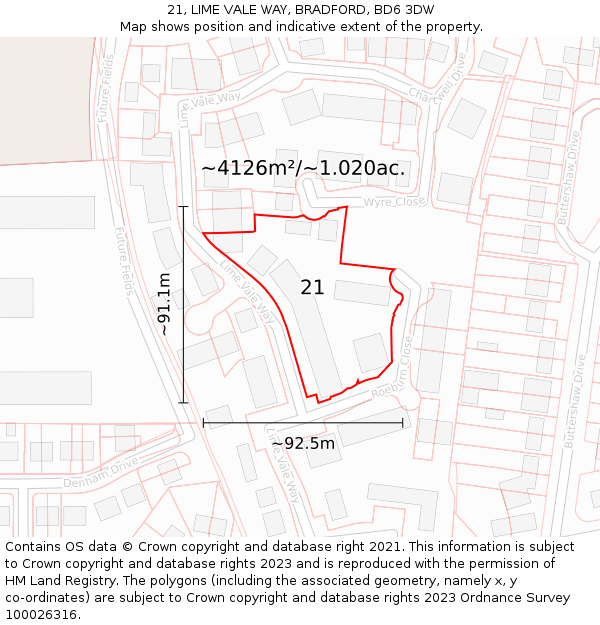 21, LIME VALE WAY, BRADFORD, BD6 3DW: Plot and title map