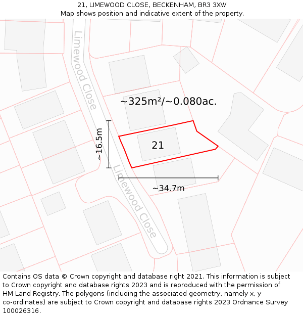 21, LIMEWOOD CLOSE, BECKENHAM, BR3 3XW: Plot and title map