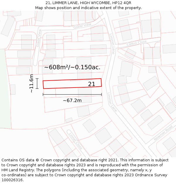 21, LIMMER LANE, HIGH WYCOMBE, HP12 4QR: Plot and title map