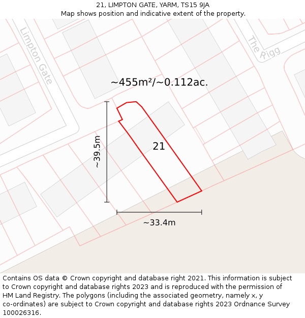 21, LIMPTON GATE, YARM, TS15 9JA: Plot and title map