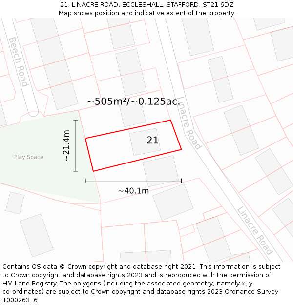 21, LINACRE ROAD, ECCLESHALL, STAFFORD, ST21 6DZ: Plot and title map