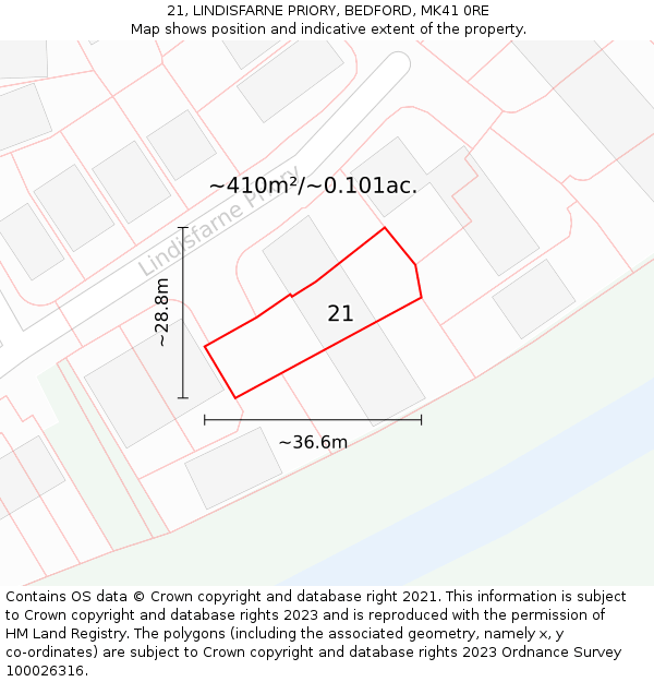 21, LINDISFARNE PRIORY, BEDFORD, MK41 0RE: Plot and title map