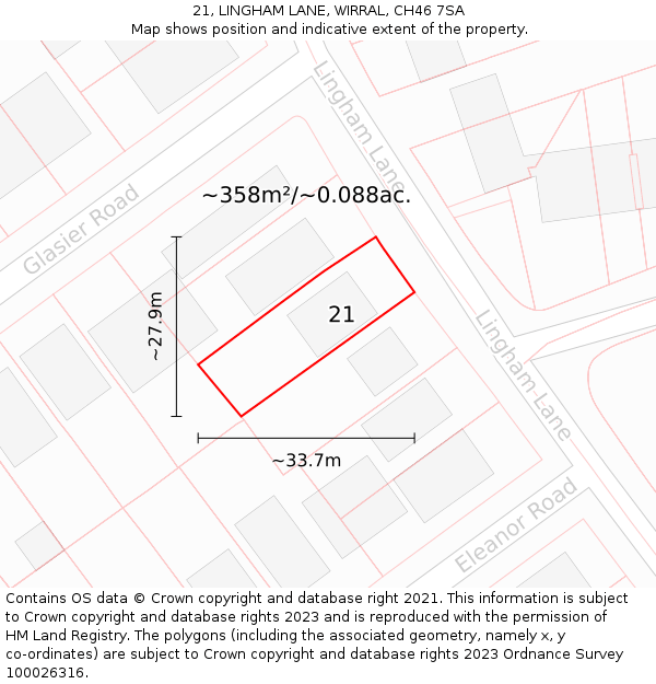 21, LINGHAM LANE, WIRRAL, CH46 7SA: Plot and title map