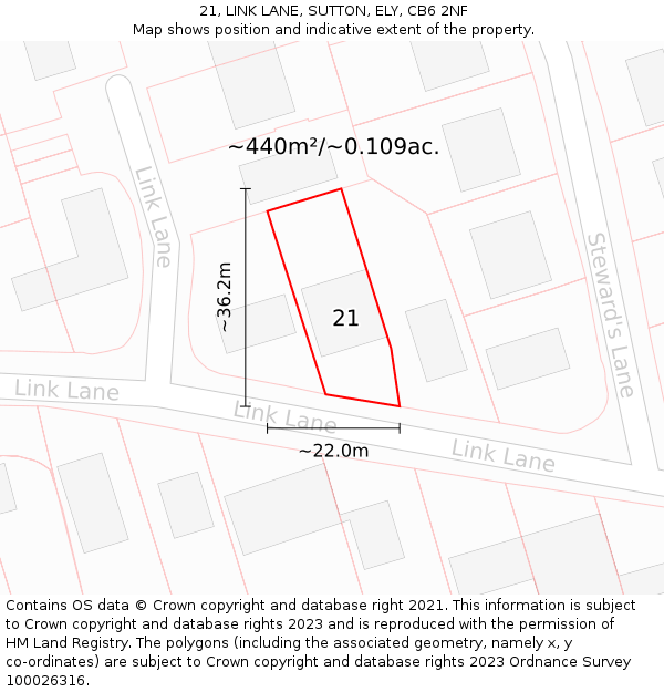 21, LINK LANE, SUTTON, ELY, CB6 2NF: Plot and title map
