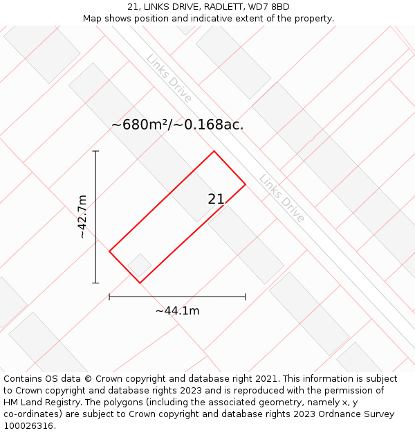 21, LINKS DRIVE, RADLETT, WD7 8BD: Plot and title map