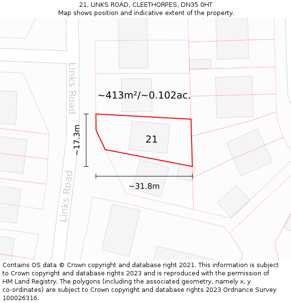 21, LINKS ROAD, CLEETHORPES, DN35 0HT: Plot and title map
