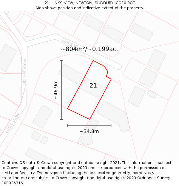 21, LINKS VIEW, NEWTON, SUDBURY, CO10 0QT: Plot and title map