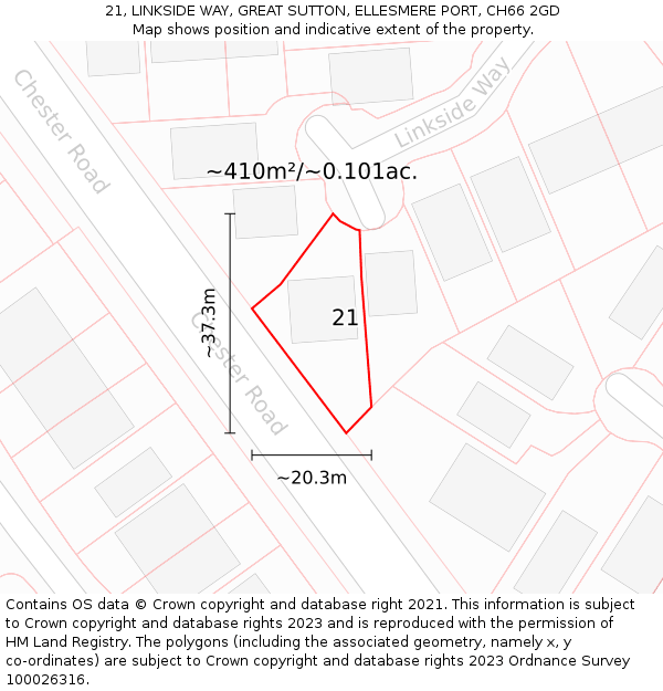 21, LINKSIDE WAY, GREAT SUTTON, ELLESMERE PORT, CH66 2GD: Plot and title map