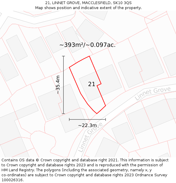 21, LINNET GROVE, MACCLESFIELD, SK10 3QS: Plot and title map