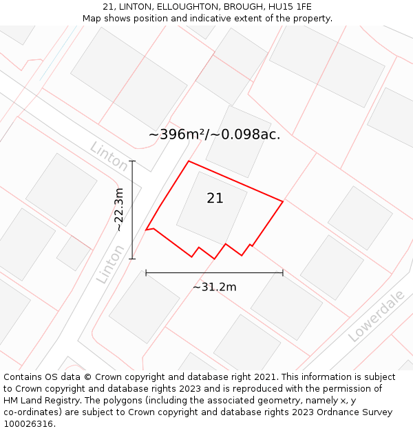 21, LINTON, ELLOUGHTON, BROUGH, HU15 1FE: Plot and title map