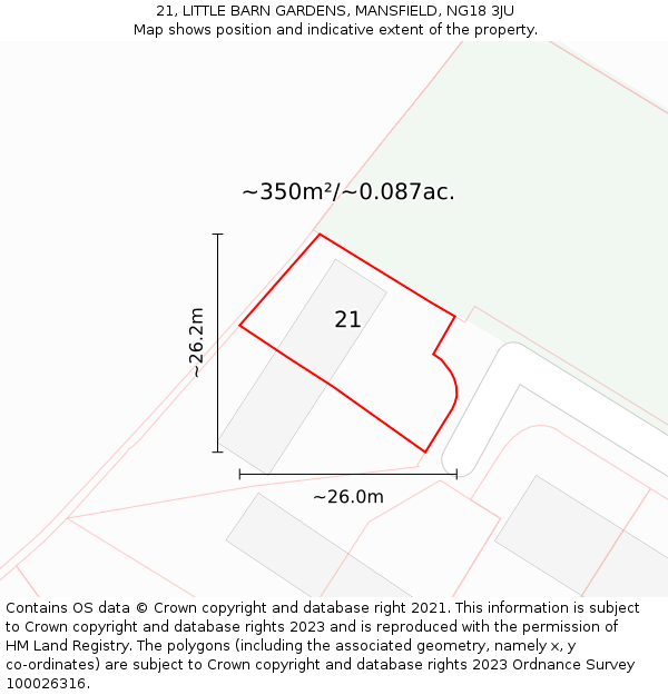 21, LITTLE BARN GARDENS, MANSFIELD, NG18 3JU: Plot and title map