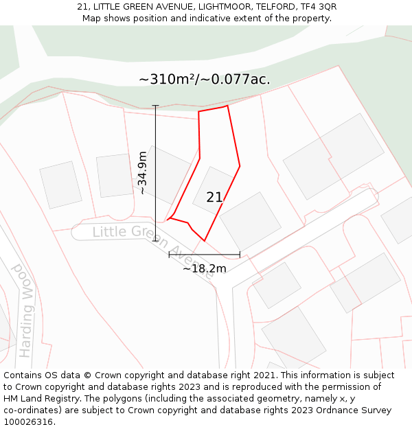 21, LITTLE GREEN AVENUE, LIGHTMOOR, TELFORD, TF4 3QR: Plot and title map