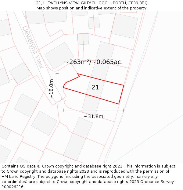 21, LLEWELLYNS VIEW, GILFACH GOCH, PORTH, CF39 8BQ: Plot and title map