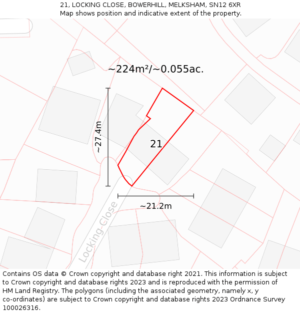 21, LOCKING CLOSE, BOWERHILL, MELKSHAM, SN12 6XR: Plot and title map