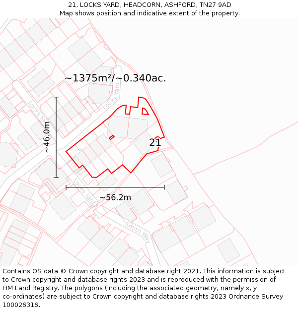 21, LOCKS YARD, HEADCORN, ASHFORD, TN27 9AD: Plot and title map