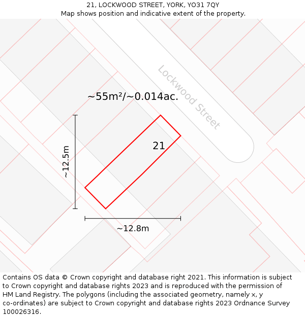 21, LOCKWOOD STREET, YORK, YO31 7QY: Plot and title map